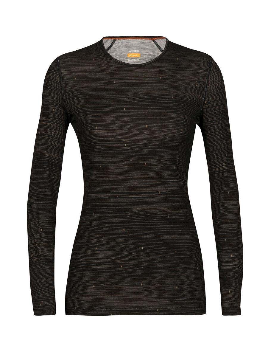 Women's Icebreaker Merino 200 Oasis Long Sleeve Crewe Ski Tracks Base Layers Black / Clove | CA 1123AHKP